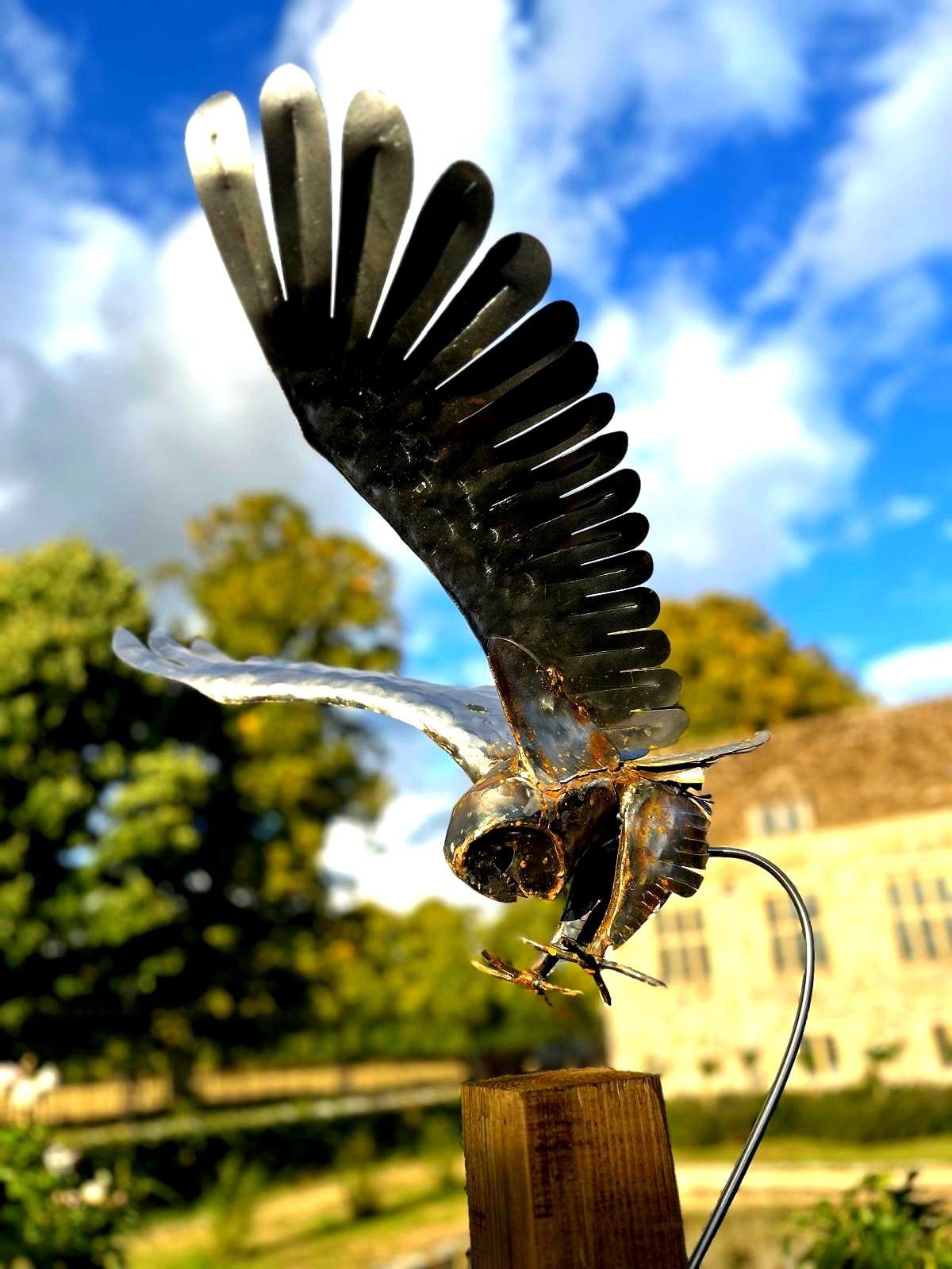 Flying Barn Owl — metal sculpture by Bunyan & Breeze