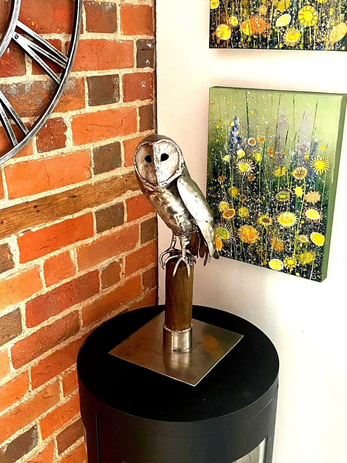 Sitting Barn Owl — metal sculpture by Bunyan & Breeze
